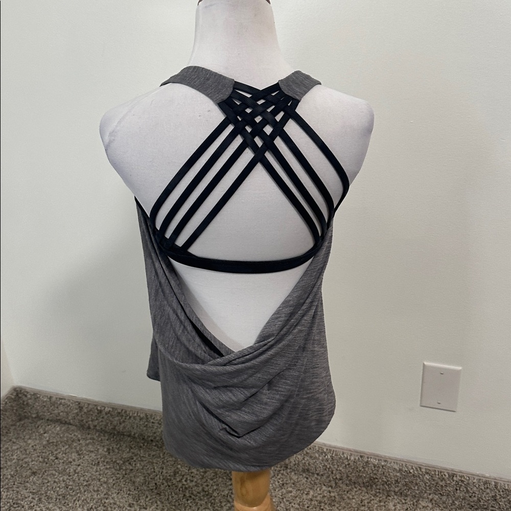 lululemon athletica Gray Draped Tank with Black Strappy Back - Picture 3 of 4